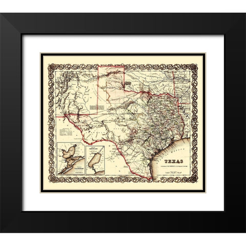 Texas, Galveston Bay, Sabine Lake Plans Black Modern Wood Framed Art Print with Double Matting by Colton