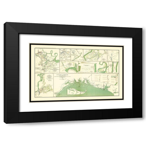 10 Views of Texas Coast and Defenses - Walker 1864 Black Modern Wood Framed Art Print with Double Matting by Walker