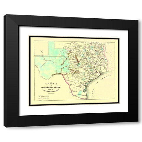 Galveston, Houston, Henderson Railroad 1872 Black Modern Wood Framed Art Print with Double Matting by King