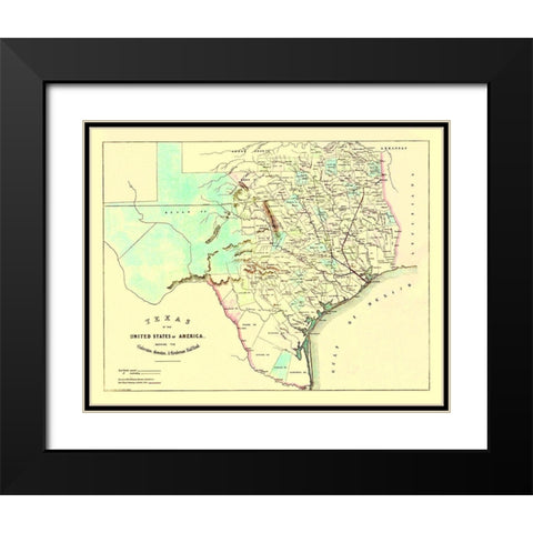 Galveston, Houston, Henderson Railroad 1872 Black Modern Wood Framed Art Print with Double Matting by King
