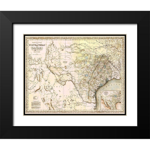 Texas and Northern Mexico - Desilver 1859 Black Modern Wood Framed Art Print with Double Matting by Desilver