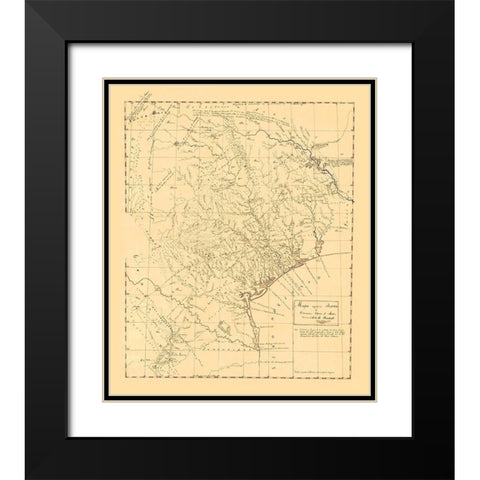 Texas Original Map - Austin 1829 Black Modern Wood Framed Art Print with Double Matting by Austin