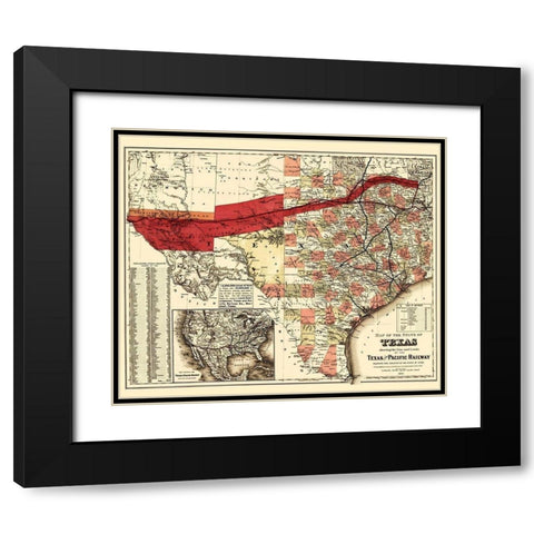 Texas and Pacific Railway - Colton 1873 Black Modern Wood Framed Art Print with Double Matting by Colton