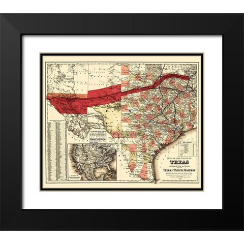 Texas and Pacific Railway - Colton 1873 Black Modern Wood Framed Art Print with Double Matting by Colton