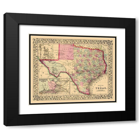 Texas with an Inset of Galveston Bay Black Modern Wood Framed Art Print with Double Matting by Mitchell