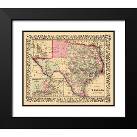 Texas with an Inset of Galveston Bay Black Modern Wood Framed Art Print with Double Matting by Mitchell