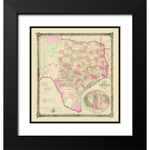 Texas - USGLO 1867 Black Modern Wood Framed Art Print with Double Matting by USGLO
