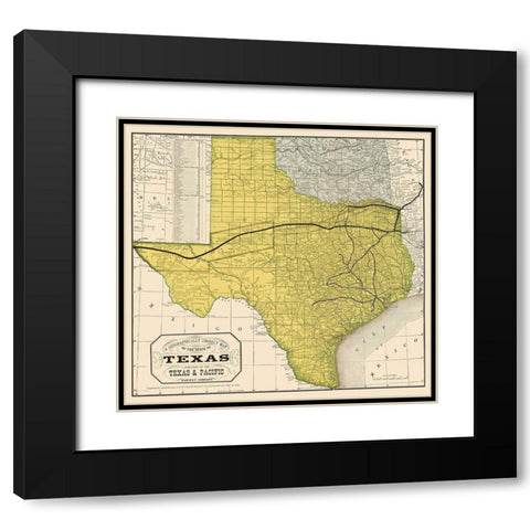 Texas Geographical Map 1876 Black Modern Wood Framed Art Print with Double Matting by Unknown