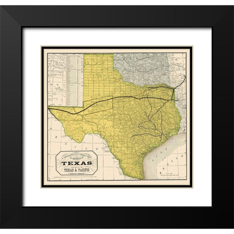 Texas Geographical Map 1876 Black Modern Wood Framed Art Print with Double Matting by Unknown
