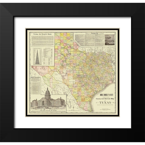 Texas - Rand McNally 1891 Black Modern Wood Framed Art Print with Double Matting by Rand McNally