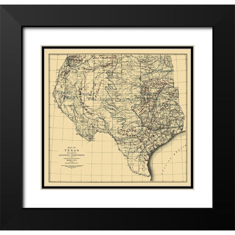 Texas and Adjoining Territories - Graham 1899 Black Modern Wood Framed Art Print with Double Matting by Graham