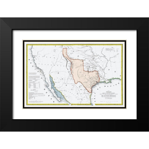Texas Republic and adjacent Countries 1844 Black Modern Wood Framed Art Print with Double Matting by US War Dept