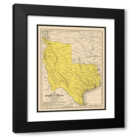 Texas Geographical - Mitchell 1847 Black Modern Wood Framed Art Print with Double Matting by Mitchell
