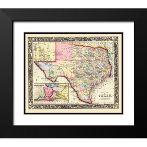 Texas State and County - Mitchell 1860 Black Modern Wood Framed Art Print with Double Matting by Mitchell