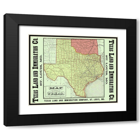 Texas - Texas Land and Immigration 1876 Black Modern Wood Framed Art Print with Double Matting by Texas Land and Immigration