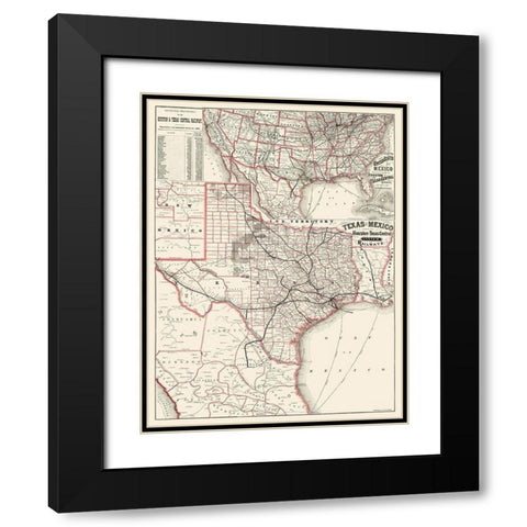 Houston and Texas Central Railways 1880 Black Modern Wood Framed Art Print with Double Matting by Rand McNally