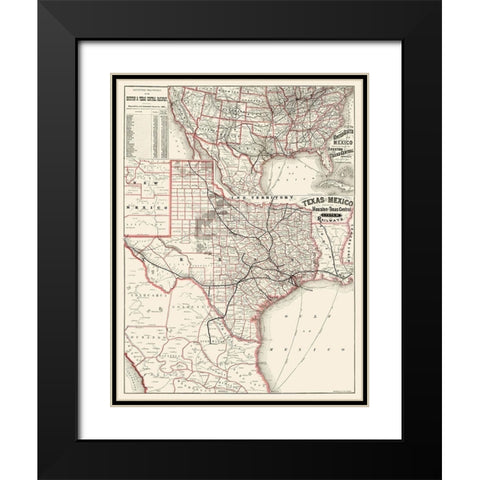 Houston and Texas Central Railways 1880 Black Modern Wood Framed Art Print with Double Matting by Rand McNally