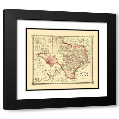 Texas - Schonberg 1867 Black Modern Wood Framed Art Print with Double Matting by Schonberg