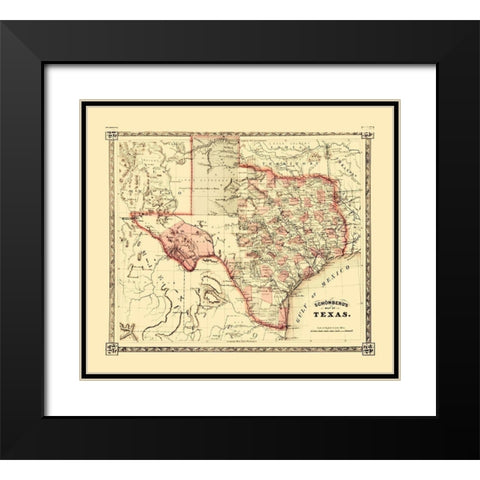 Texas - Schonberg 1867 Black Modern Wood Framed Art Print with Double Matting by Schonberg