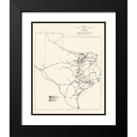 Texas Railway Junction Points - Bissell 1891 Black Modern Wood Framed Art Print with Double Matting by Bissell