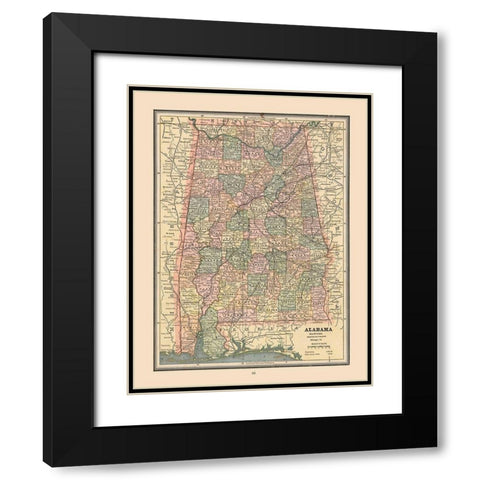 Alabama, United States - Cram 1888 Black Modern Wood Framed Art Print with Double Matting by Cram