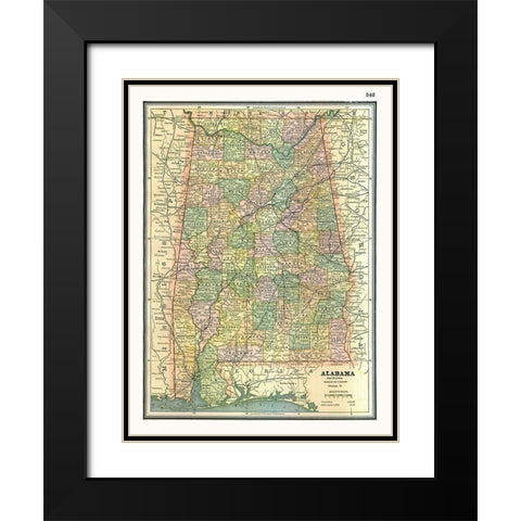 Alabama - Johnson 1888 Black Modern Wood Framed Art Print with Double Matting by Johnson