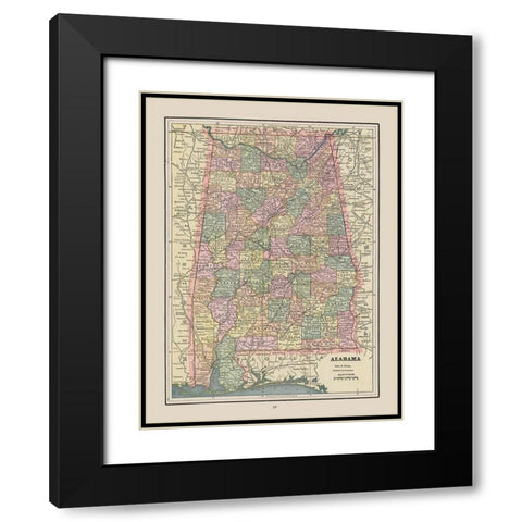 Alabama - Cram 1892 Black Modern Wood Framed Art Print with Double Matting by Cram