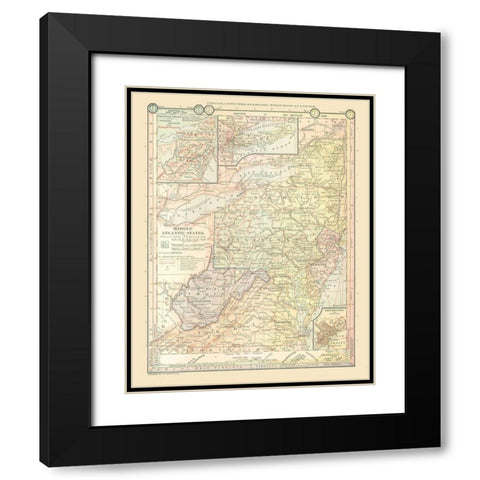 Middle Atlantic States - Monteith 1882 Black Modern Wood Framed Art Print with Double Matting by Monteith