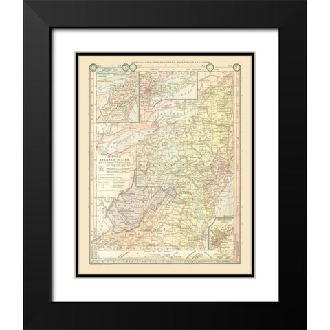 Middle Atlantic States - Monteith 1882 Black Modern Wood Framed Art Print with Double Matting by Monteith