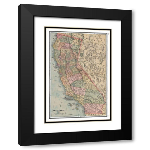 California - Johnson 1888 Black Modern Wood Framed Art Print with Double Matting by Johnson