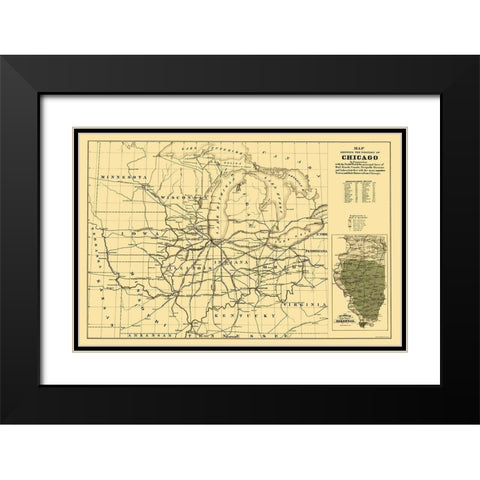 Chicago Railroads - Mendel 1850 Black Modern Wood Framed Art Print with Double Matting by Mendel