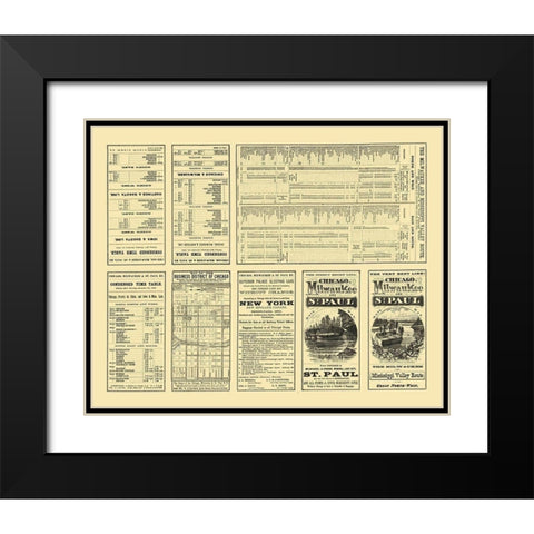 Chicago, Milwaukee,  St Paul Railway Timetable Black Modern Wood Framed Art Print with Double Matting by Rand McNally