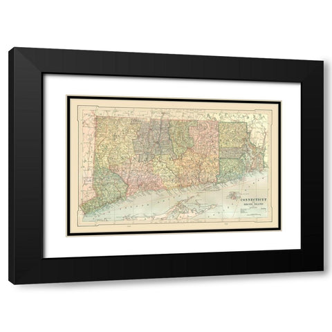 Connecticut, Rhode Island  - Monteith 1882 Black Modern Wood Framed Art Print with Double Matting by Monteith
