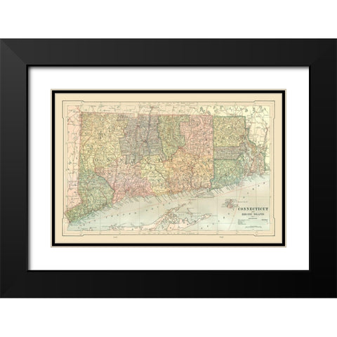 Connecticut, Rhode Island  - Monteith 1882 Black Modern Wood Framed Art Print with Double Matting by Monteith