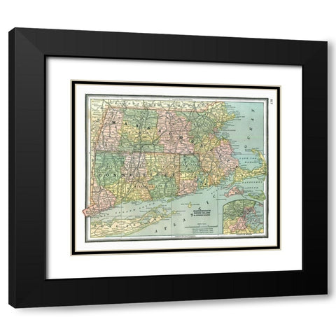 Massachusetts, Connecticut - Johnson 1888 Black Modern Wood Framed Art Print with Double Matting by Johnson