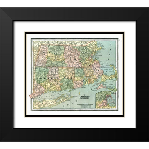 Massachusetts, Connecticut - Johnson 1888 Black Modern Wood Framed Art Print with Double Matting by Johnson