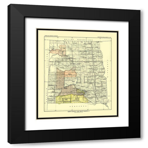 North and South Dakota - Hoen 1896 Black Modern Wood Framed Art Print with Double Matting by Hoen