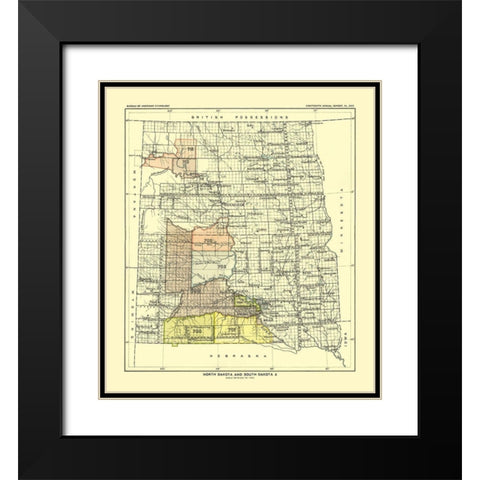 North and South Dakota - Hoen 1896 Black Modern Wood Framed Art Print with Double Matting by Hoen