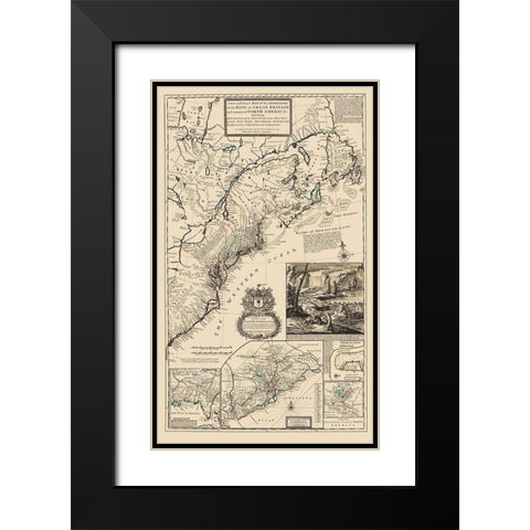 United States Northeast Coast - Moll 1711 Black Modern Wood Framed Art Print with Double Matting by Moll