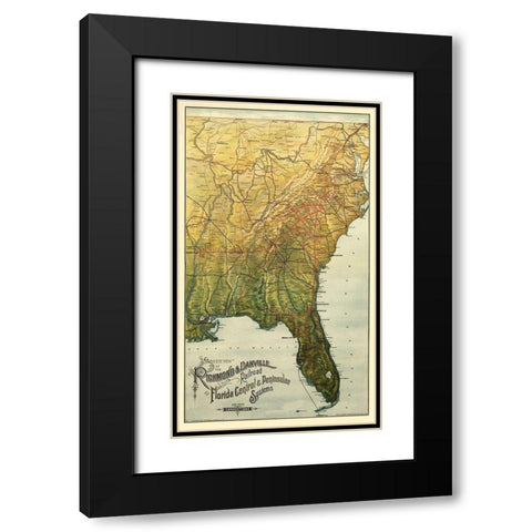 Richmond and Danville Railroad 1893 Black Modern Wood Framed Art Print with Double Matting by American Bank Note