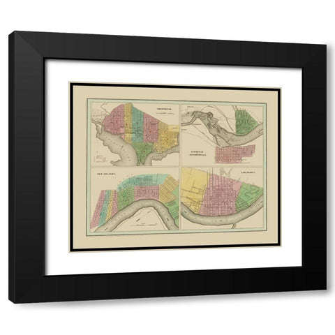 Washington, Louisville,  New Orleans Black Modern Wood Framed Art Print with Double Matting by Bradford
