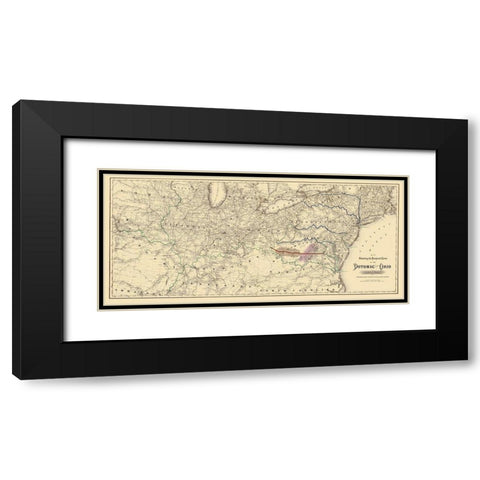 Potomac and Ohio Railway Projected Route 1874 Black Modern Wood Framed Art Print with Double Matting by Colton