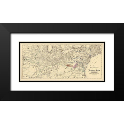 Potomac and Ohio Railway Projected Route 1874 Black Modern Wood Framed Art Print with Double Matting by Colton