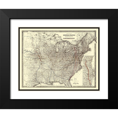 Fort Scott, topeka and Lincoln Railroad 1883 Black Modern Wood Framed Art Print with Double Matting by Colton