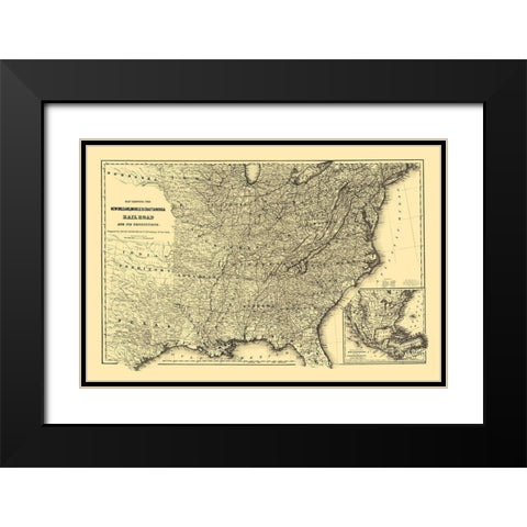 New Orleans, Mobile and Chattanooga Railroad 1865 Black Modern Wood Framed Art Print with Double Matting by Colton