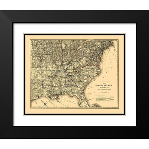 Norfolk and Western Railroad - Colton 1887 Black Modern Wood Framed Art Print with Double Matting by Colton