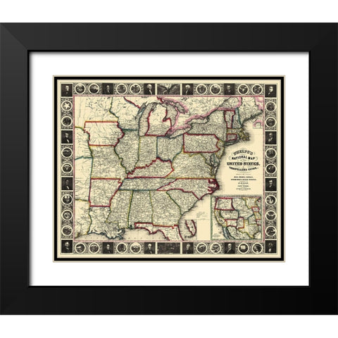 US East Phelps Travellers Guide 1852 Black Modern Wood Framed Art Print with Double Matting by Ensign