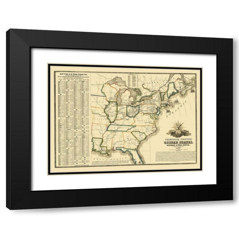 United States Telegraph Stations - Barr 1853 Black Modern Wood Framed Art Print with Double Matting by Barr