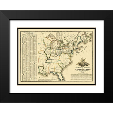 United States Telegraph Stations - Barr 1853 Black Modern Wood Framed Art Print with Double Matting by Barr
