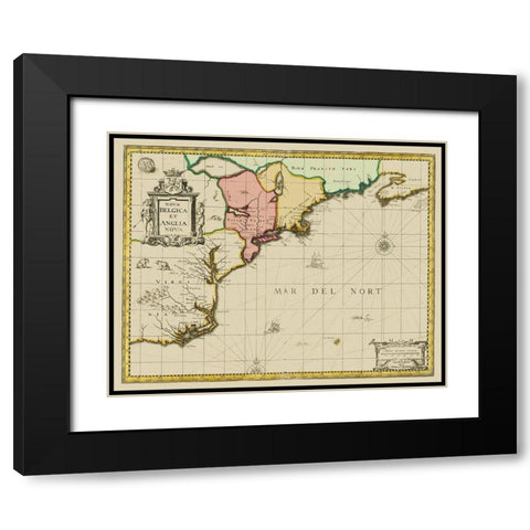New England to Virginia, Nova Belgica - Valk 1636 Black Modern Wood Framed Art Print with Double Matting by Valk